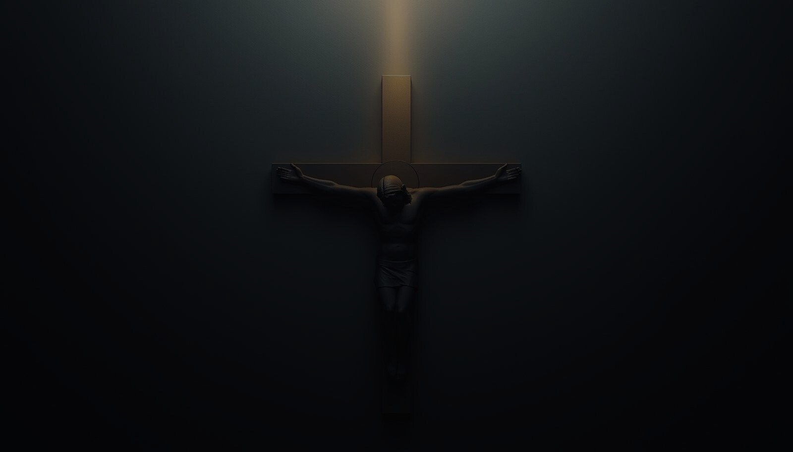 Crucifix in contemplative darkness